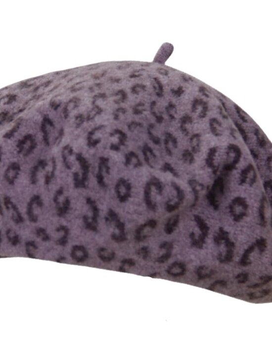 Women\'s Classic Wool Leopard French Painter Beret Hats Leopard Print Khaki